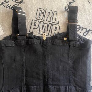 Guess Black Denim Overalls with Gold Accents